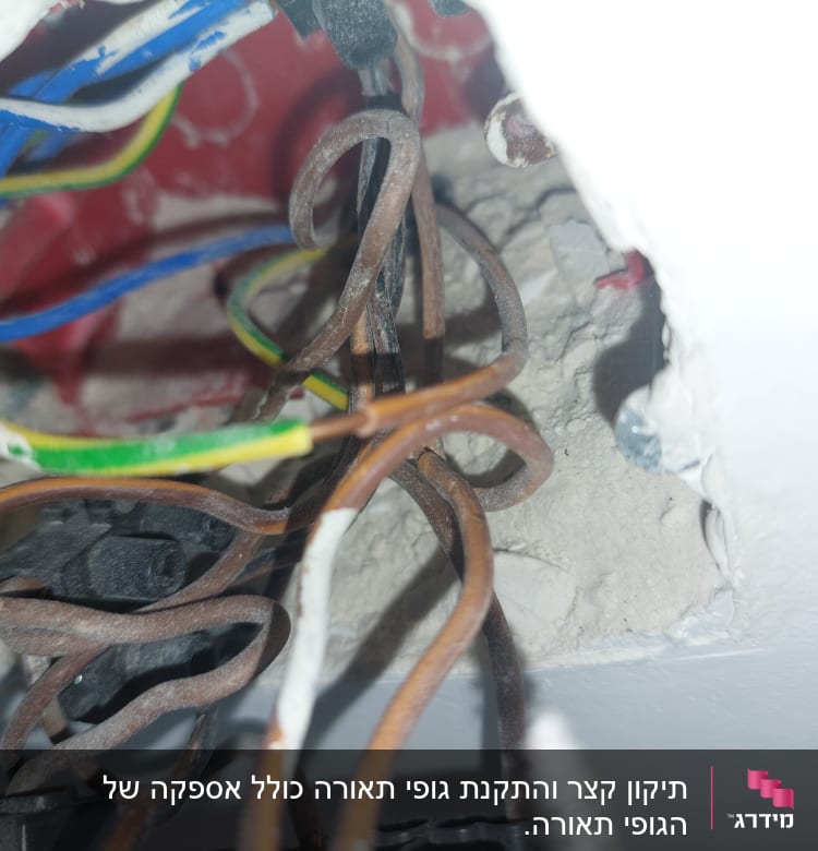 חוטי חשמל צבעוניים בתוך קיר עם חיבורים חשמליים